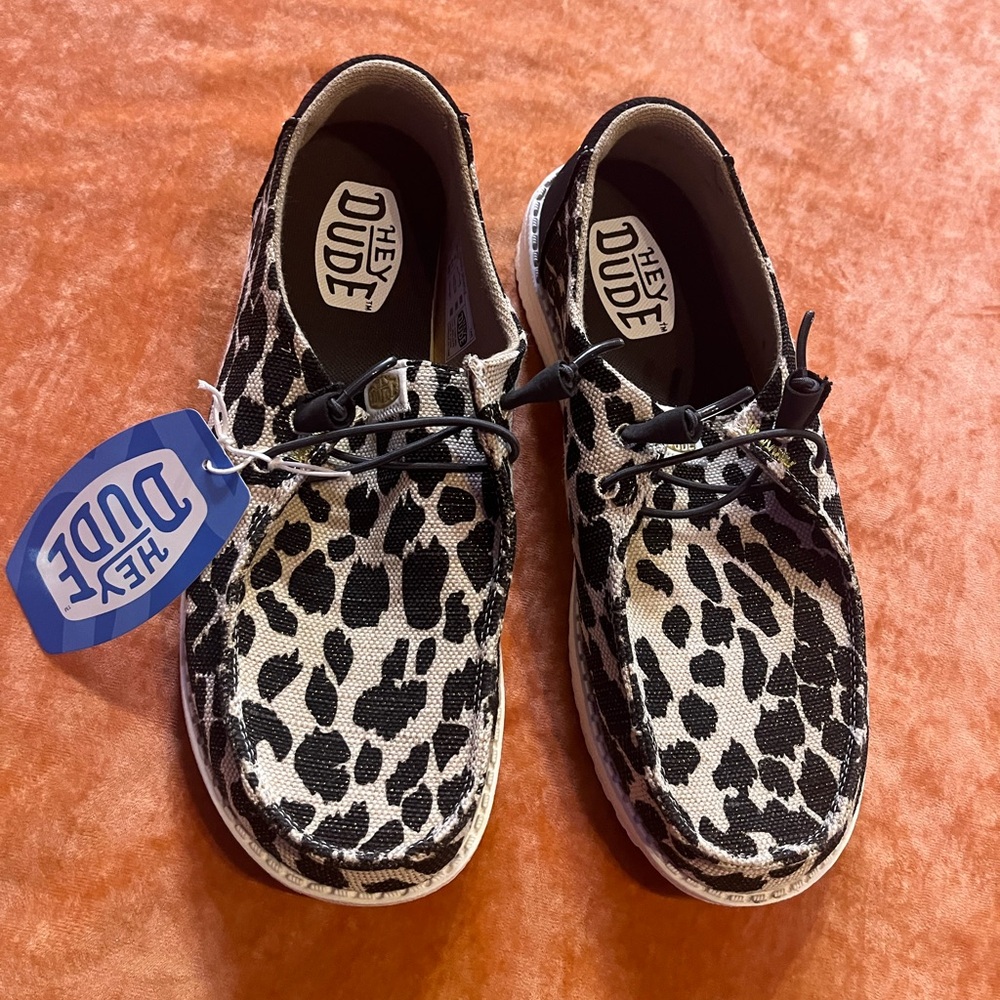 Hey Dude Wendy Leopard Sparkle Tan Size 10 New